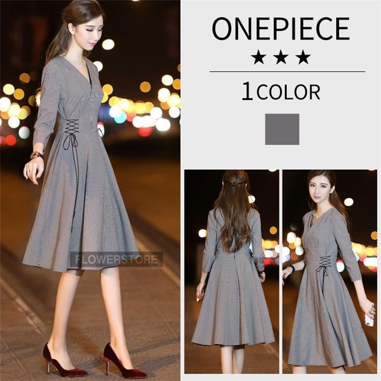 ワンピース レディース キレイめ 膝丈 ロング丈 ミモレ丈 秋冬 七分袖