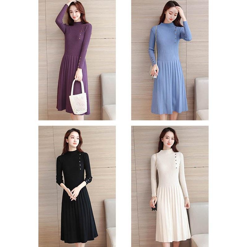 ワンピース Aラインワンピース ニットワンピース リブ ひざ丈