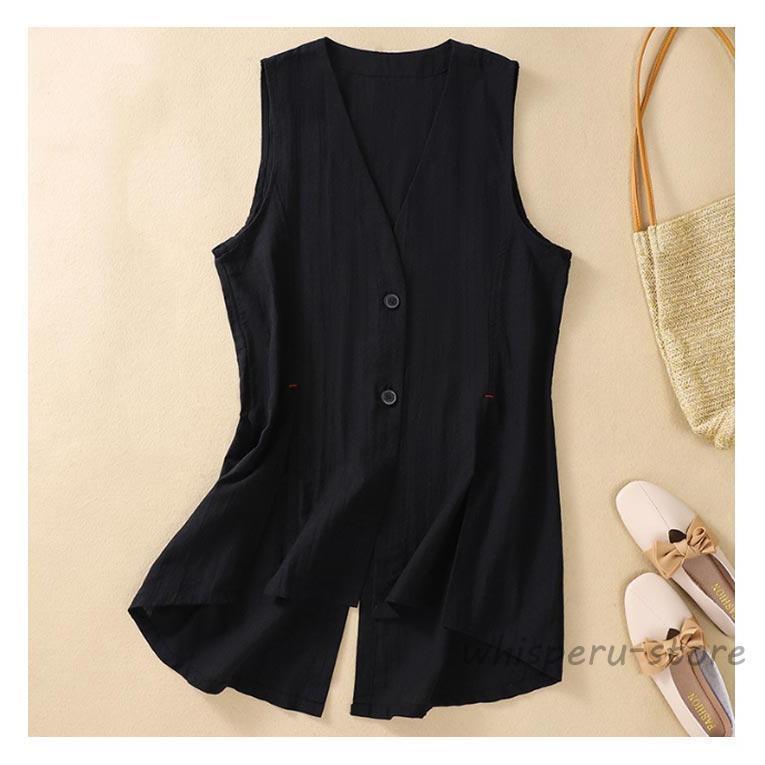 極美品❣️Drawer リネン ジレ ロングベスト 黒 22SS 羽織 定価15万 ジレ レディース ベスト 夏 春夏 リネンベスト じれ ロングジレ