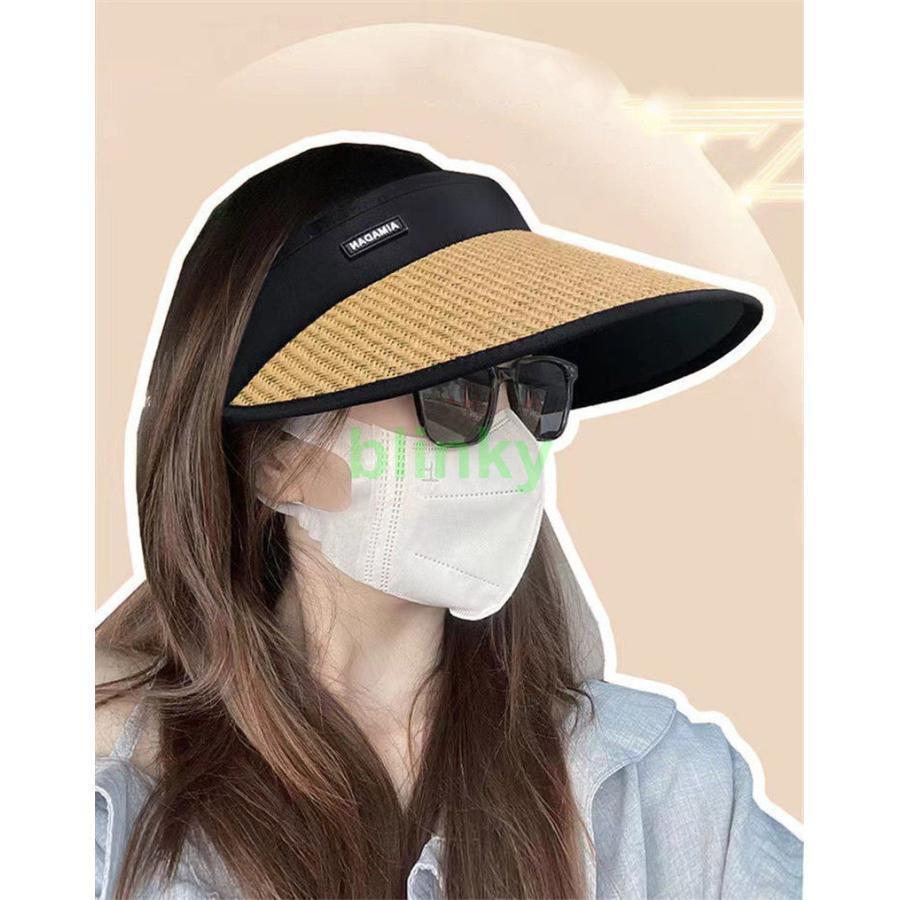サンバイザー レディース 麦わら帽子 つば広 紫外線 折りたたみ UV