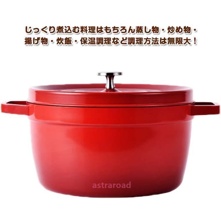 両手鍋 24cm 鋳鉄鍋 ホーロー加工 蓋付き レッド ホーロー鍋 鉄鋳物 ホーロー 両手鍋 24cm 深型 蓋付き IH対応 ガス火