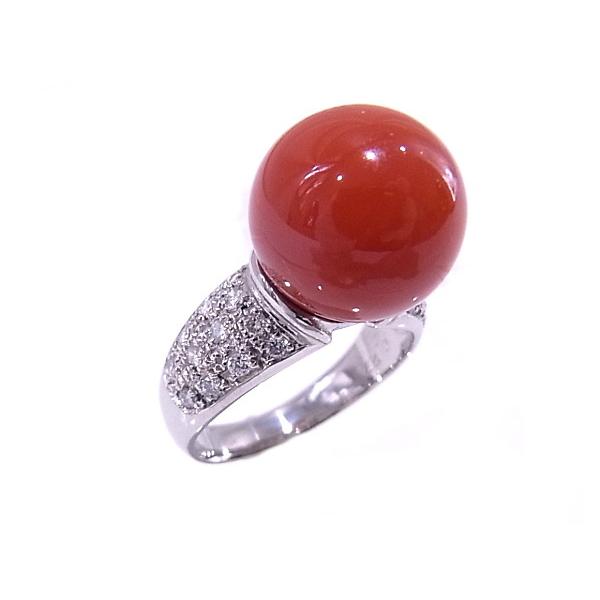 プラチナ　Pt900　 サンゴ　珊瑚 ダイヤモンド　0.27ct 【質屋出品】【中古】【程度A】の画像