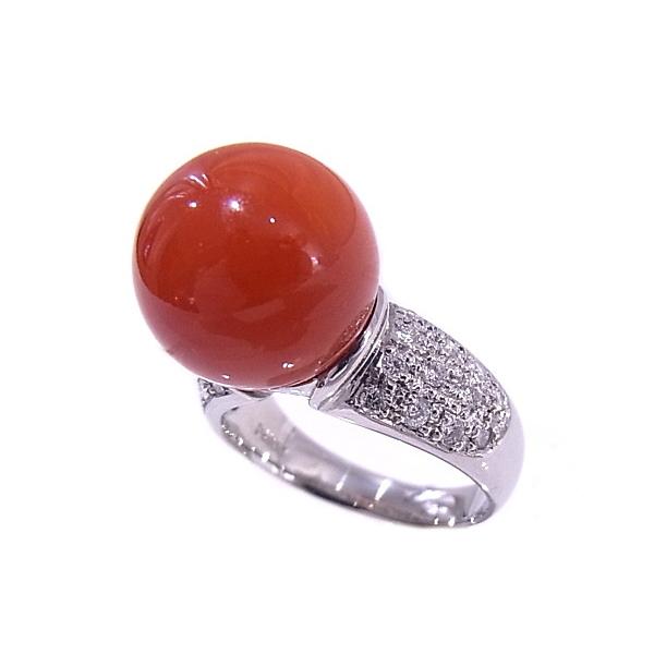 プラチナ　Pt900　 サンゴ　珊瑚 ダイヤモンド　0.27ct 【質屋出品】【中古】【程度A】の画像