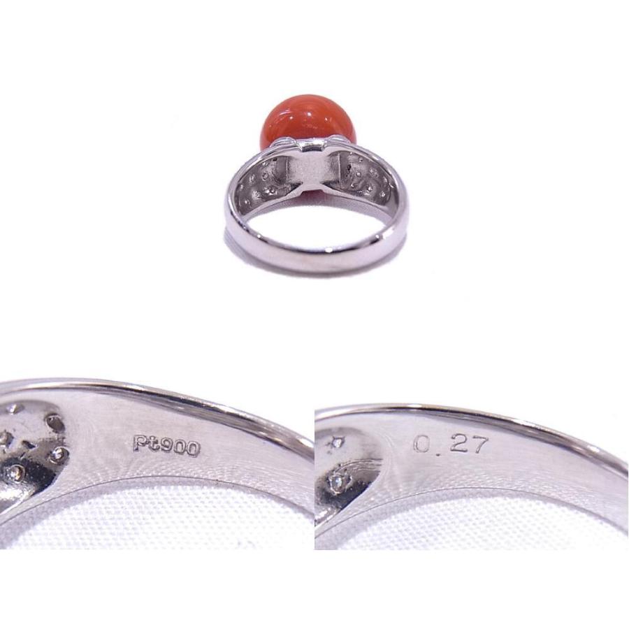 プラチナ　Pt900　 サンゴ　珊瑚 ダイヤモンド　0.27ct 【質屋出品】【中古】【程度A】の画像