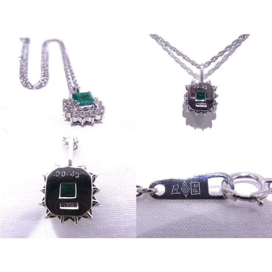 Pt850/900　プラチナ　エメラルド ダイヤ　ネックレス 【中古】【程度A】【美品】【ノーブランド】の画像