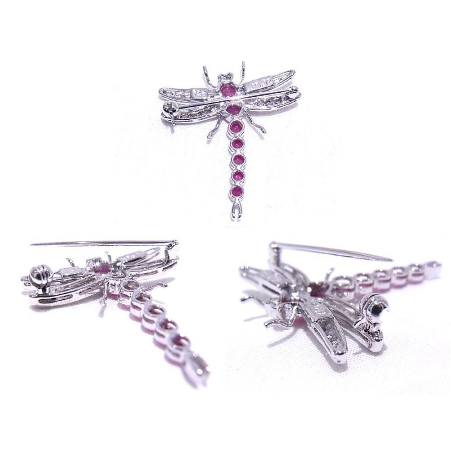 K18WG ホワイトゴールドダイヤモンドシェルとんぼブローチ美品