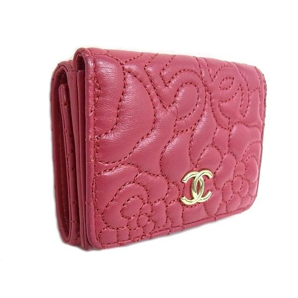 CHANEL(シャネル) 3つ折り財布 - ピンク ココマーク/カメリア/No.5/ゴールド金具 ラムスキン CHANEL（シャネル） 三つ折り財布 ラムスキン カメリア ナンバー5