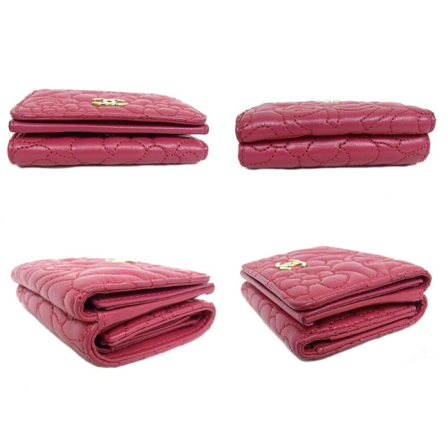 CHANEL(シャネル) 3つ折り財布 - ピンク ココマーク/カメリア/No.5/ゴールド金具 ラムスキン CHANEL（シャネル） 三つ折り財布 ラムスキン カメリア ナンバー5