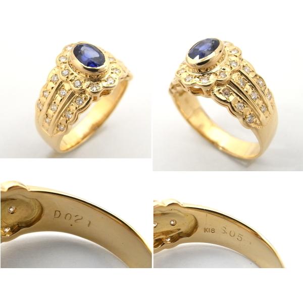 指輪　K18　YG　イエローゴールド  ノーブランド　リング  サファイヤ0.5ct ダイヤモンド0.21ct  【中古】【程度A】の画像