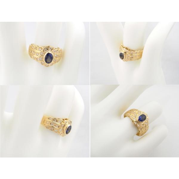 指輪　K18　YG　イエローゴールド  ノーブランド　リング  サファイヤ0.5ct ダイヤモンド0.21ct  【中古】【程度A】の画像