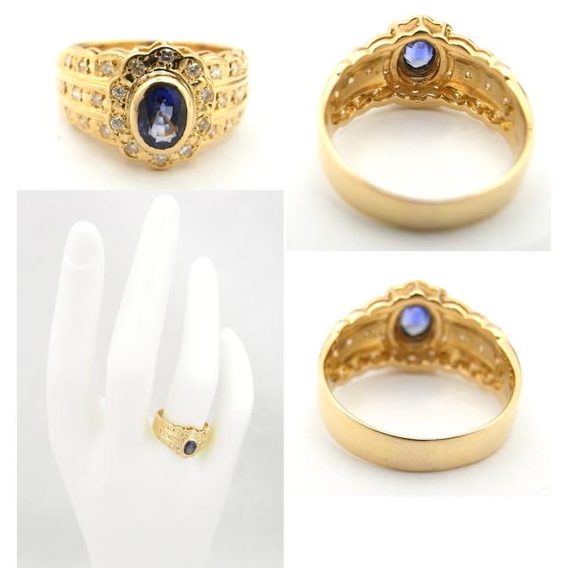 指輪　K18　YG　イエローゴールド  ノーブランド　リング  サファイヤ0.5ct ダイヤモンド0.21ct  【中古】【程度A】の画像