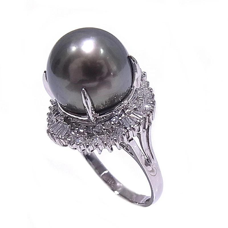 指輪 ブラックパールリング　12.5mm玉 ダイヤ　0.70ct　Pt900　プラチナ　リング 【中古】【程度A】【美品】の画像