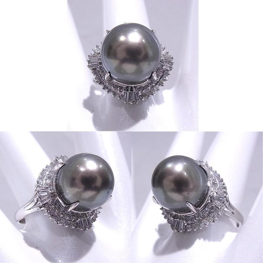 指輪 ブラックパールリング　12.5mm玉 ダイヤ　0.70ct　Pt900　プラチナ　リング 【中古】【程度A】【美品】の画像