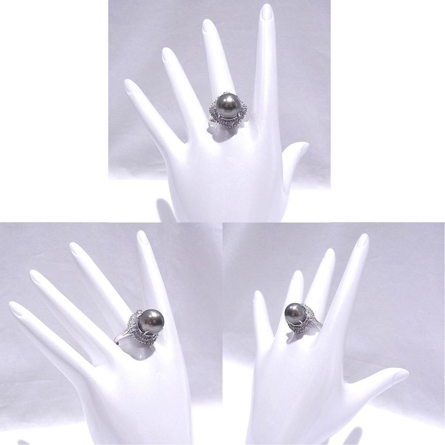 指輪 ブラックパールリング　12.5mm玉 ダイヤ　0.70ct　Pt900　プラチナ　リング 【中古】【程度A】【美品】の画像
