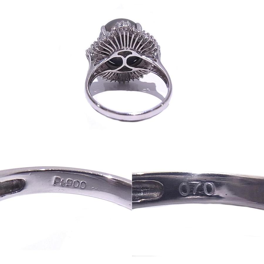 指輪 ブラックパールリング　12.5mm玉 ダイヤ　0.70ct　Pt900　プラチナ　リング 【中古】【程度A】【美品】の画像
