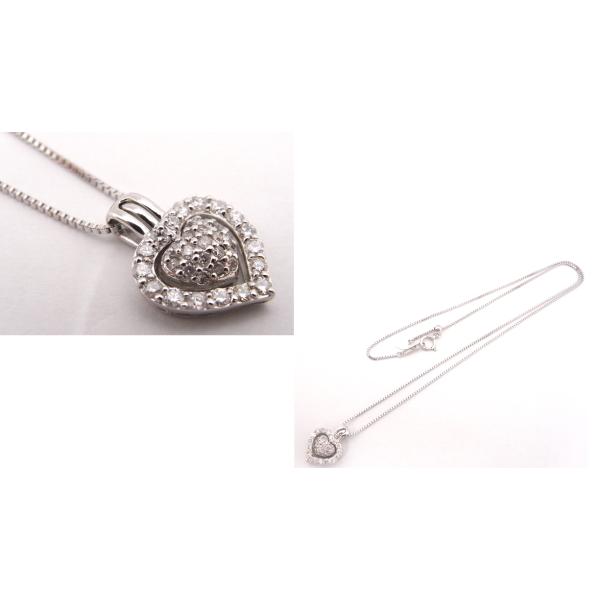 K18WG ホワイトゴールド   ペンダント ネックレス  ダイヤモンド　合計0.50ct　ハート型【中古】【程度A】【ノーブランド】の画像