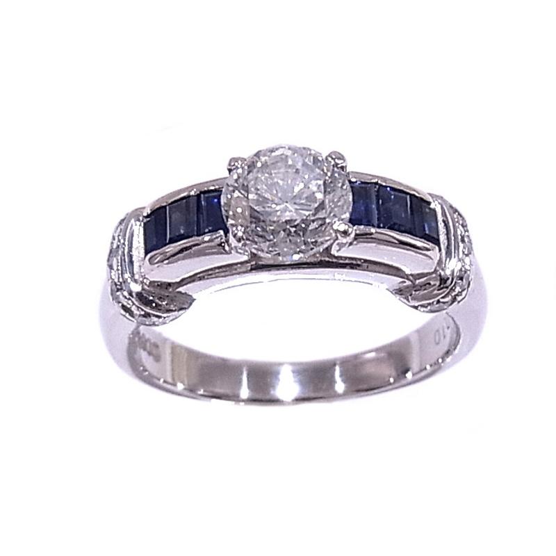 指輪 ダイヤ中央1.01ct 脇0.10ct サファイア0.54ct Pt900 プラチナ