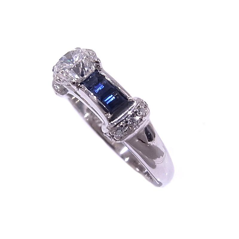 美品プラチナ900 天然サファイヤ1ct ×ダイヤ　リング 指輪 ダイヤ中央1.01ct 脇0.10ct サファイア0.54ct Pt900 プラチナ