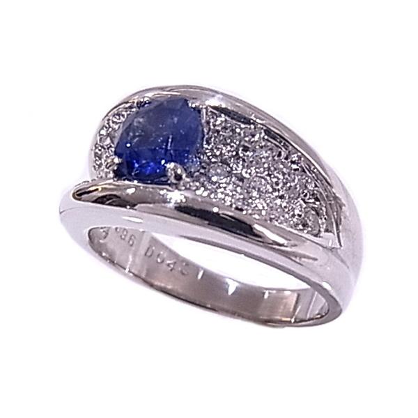 プラチナ pt900 サファイア0.96ct ダイヤモンド3粒 リング指輪11号