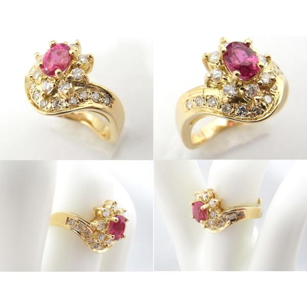 指輪　K18　YG　イエローゴールド  ノーブランド　リング  ルビー0.85ct ダイヤモンド0.38ct【中古】【程度A+】【美品】の画像