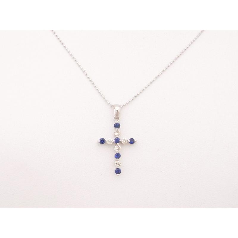K18WG ホワイトゴールド クロスペンダント ネックレス サファイア ダイヤモンド