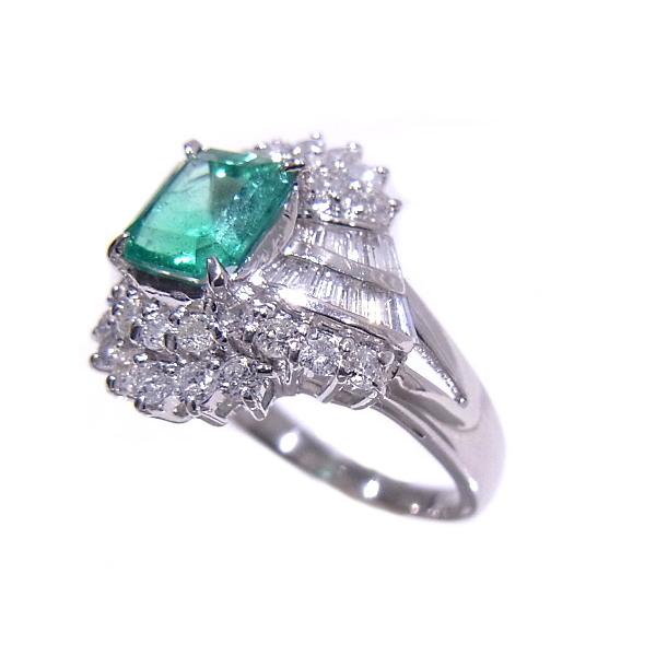 Pt900 プラチナ 指輪 エメラルド 1.08ct ダイヤモンド 1.02ct リング 