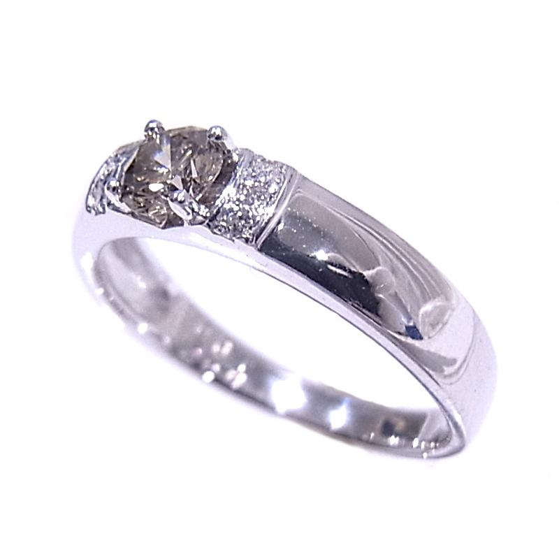 750 K18WG ホワイトゴールド 指輪 ダイヤモンドリング 中石0.321ct 脇 