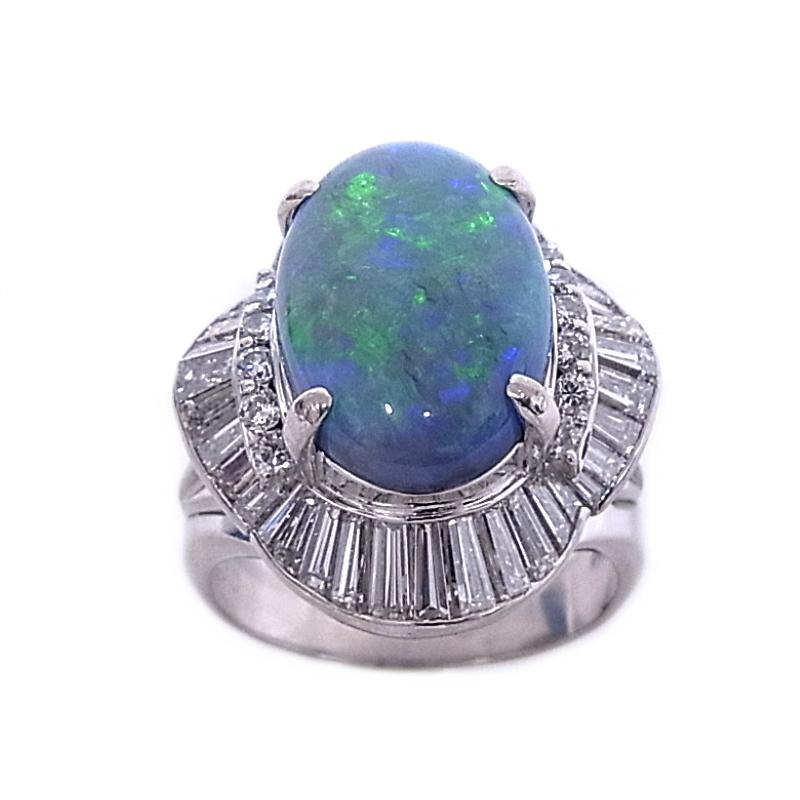 天然ブラックオパール 3.76ct リング 指輪 Pt900 プラチナ ダイヤ2.00