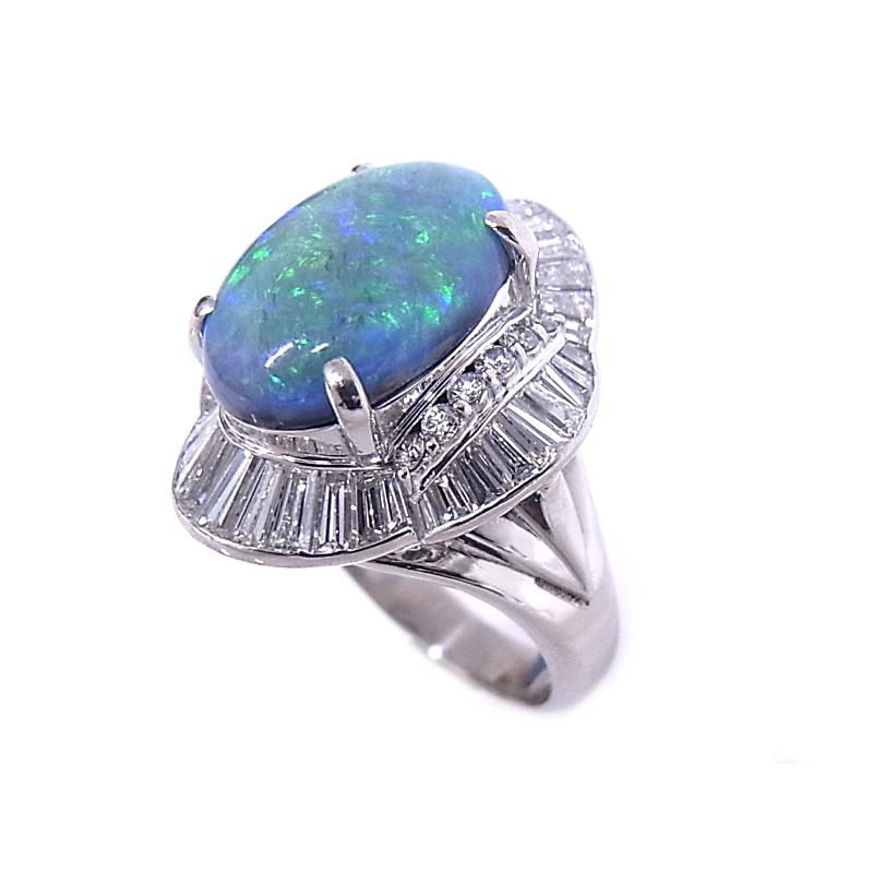 天然ブラックオパール 3.76ct リング 指輪 Pt900 プラチナ ダイヤ2.00
