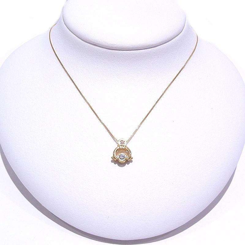 K18YG 750 イエローゴールド デザインネックレス ダイヤ計0.12ct 