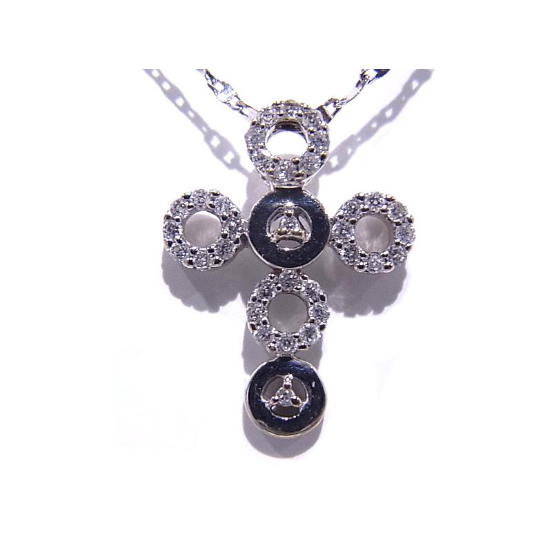 K10WG/10K ホワイトゴールド ダイヤモンド0.16ct クロスネックレス 