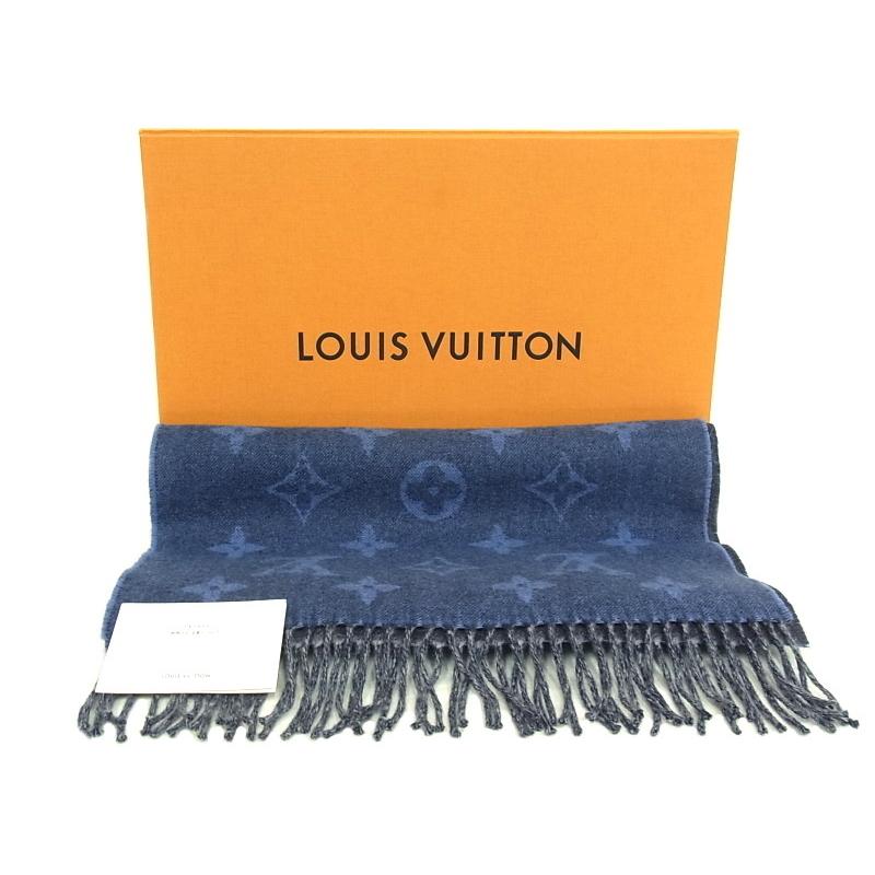 【LouisVuitton】ルイ・ヴィトン ブルーグレーマフラー ルイヴィトン マフラー ストール エシャルプ モノグラム ウール