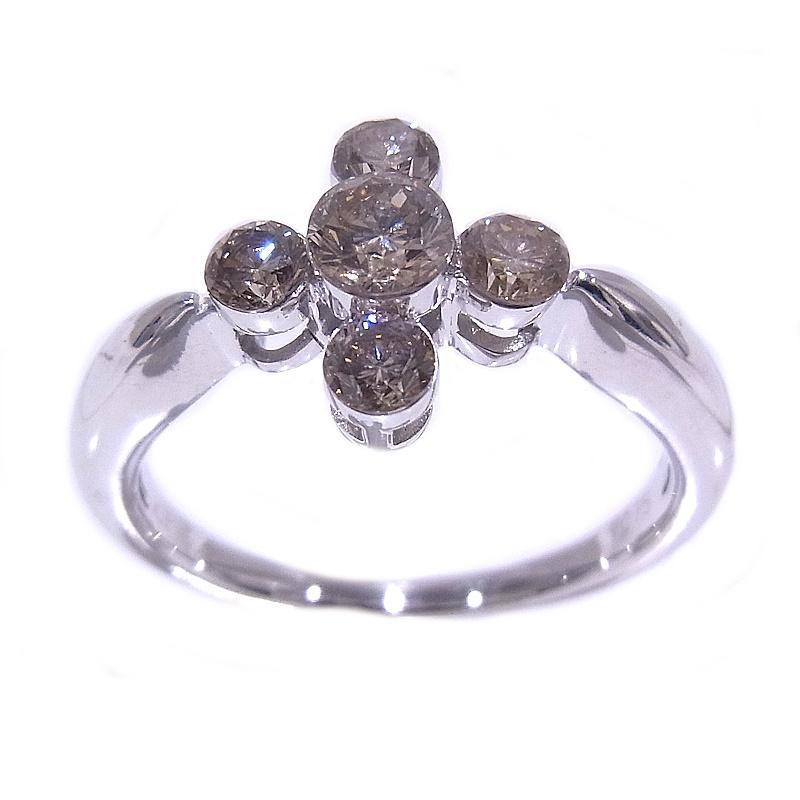750 K18 WG ホワイトゴールド 指輪 ダイヤ合計0.75ct ブラウンダイヤ 