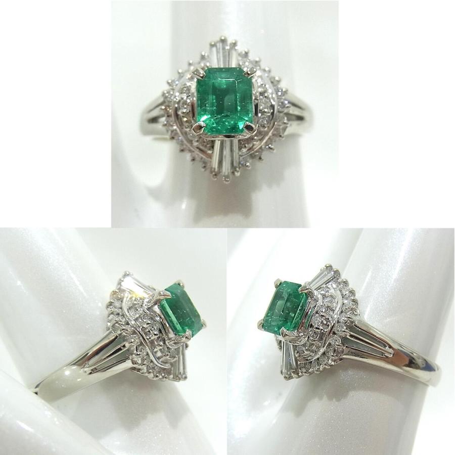 Pt900　プラチナ　指輪　エメラルド 0.772ct ダイヤモンド　0.33ct　ノーブランド　リング　約12号 【中古】【程度A】【美品】の画像