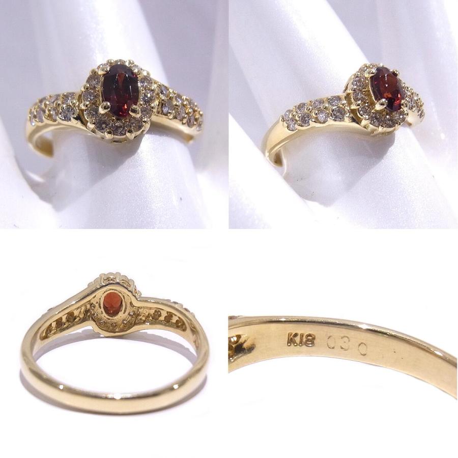 指輪　750　K18　YG　イエローゴールド ノーブランド　リング　ガーネット/ダイヤ 【中古】【程度A】【美品】の画像