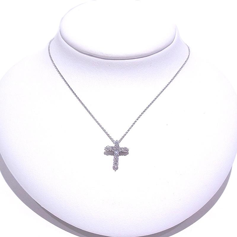 Pt850/900 プラチナ クロス ネックレス ダイヤ 計0.50ct 【中古  