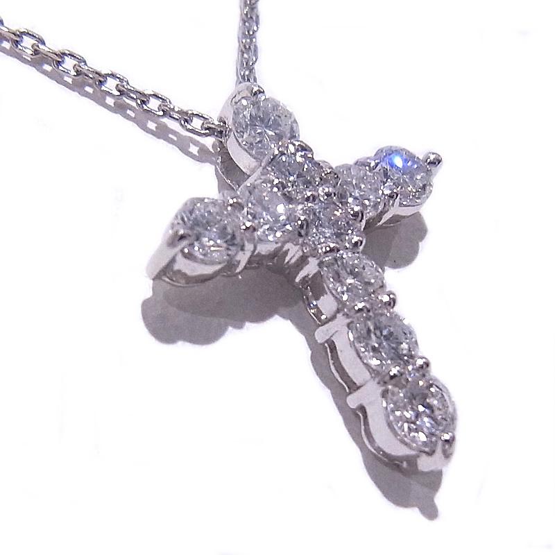 Pt850/900 プラチナ クロス ネックレス ダイヤ 計0.50ct 【中古 