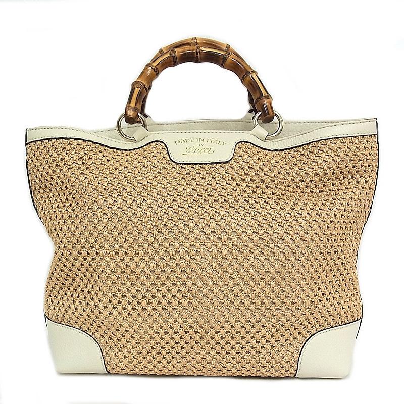 グッチ GUCCI 338965 トートバッグ バンブー ストロー/レザー  