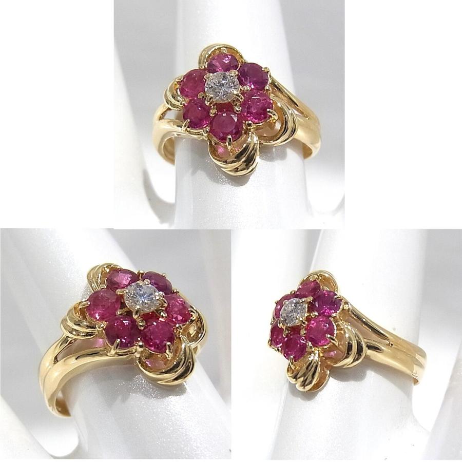 指輪　750　K18　YG　イエローゴールド ノーブランド　リング　ルビー/ダイヤ 【中古】【程度A】【美品】の画像