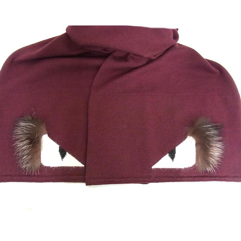 FENDI FENDI フェンディ モンスターマフラー FXT106 ボルドー系 ウール  