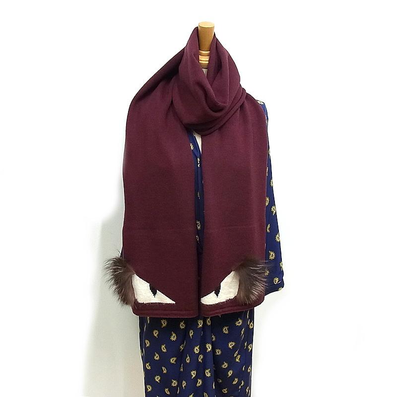 FENDI FENDI フェンディ モンスターマフラー FXT106 ボルドー系 ウール  