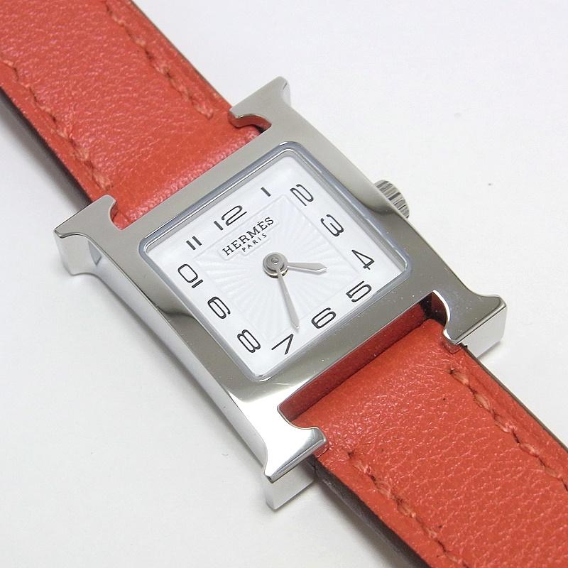 エルメス HERMES Hウォッチ ミニ 腕時計 時計 ステンレススチール レザーベルト レディース ホワイト系 HH1.110 【中古】 HERMES - エルメス HERMES Hウォッチ ミニ 腕時計 時計 ステンレス