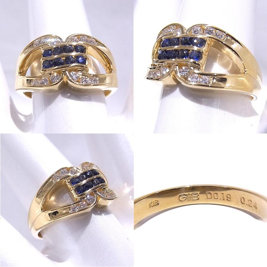 指輪　750　K18　YG　イエローゴールド ノーブランド　リング　サファイア　ダイヤ 【中古】【程度A】【美品】の画像