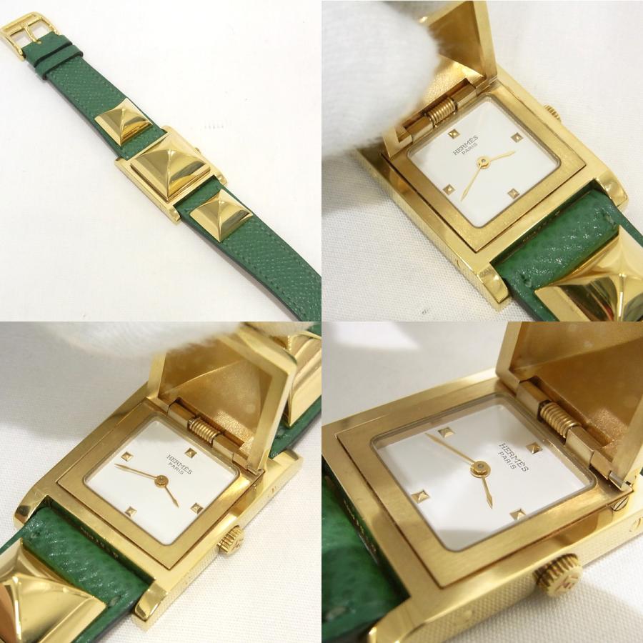 HERMES エルメス ドメール グリーンレザー腕時計 HERMES エルメス メドール グリーン レザーベルト 〇W番