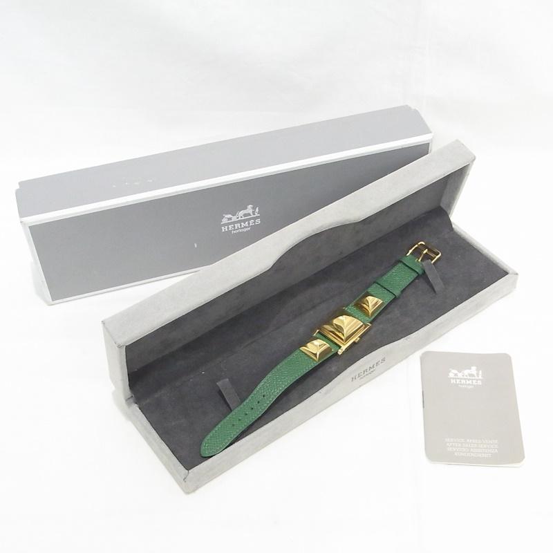 HERMES（エルメス） メドール グリーン レザーベルト 〇W番 レディース 