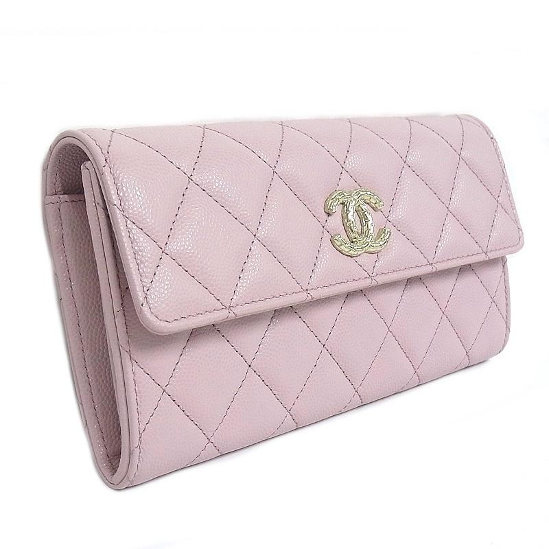 CHANEL シャネル ホック付き長財布 キャビアスキン マトラッセ