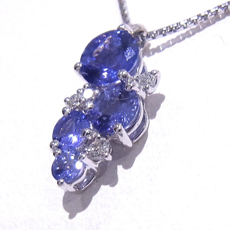 K18WG　ホワイトゴールド　ネックレス タンザナイト1.30ct　ダイヤ0.08ct　天然ゾイサイト 【中古】【程度A】【ノーブランド】の画像