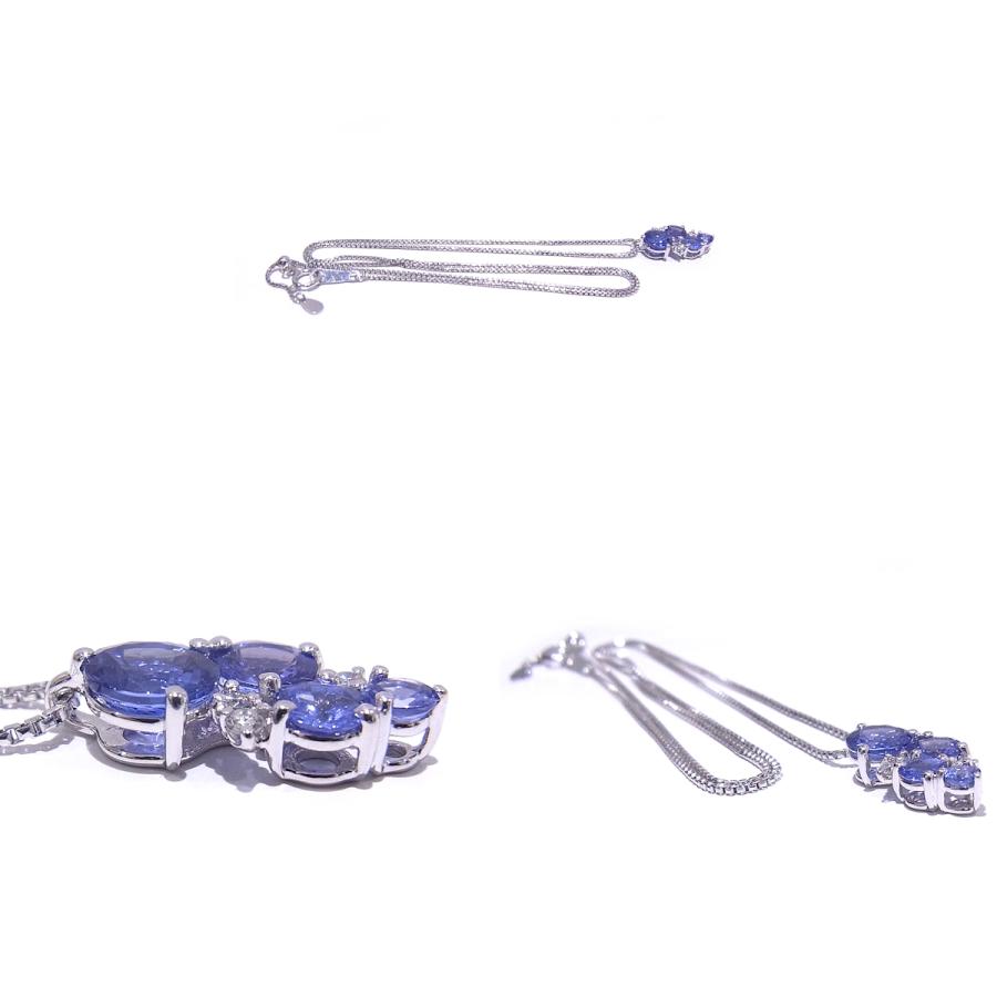 K18WG　ホワイトゴールド　ネックレス タンザナイト1.30ct　ダイヤ0.08ct　天然ゾイサイト 【中古】【程度A】【ノーブランド】の画像