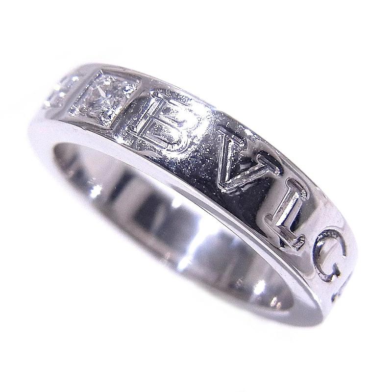 BVLGARI　ブルガリ ダブルロゴリング 1Pダイヤ 750 18K　WG　ホワイトゴールド 約8号 【中古】【程度A】【美品】の画像