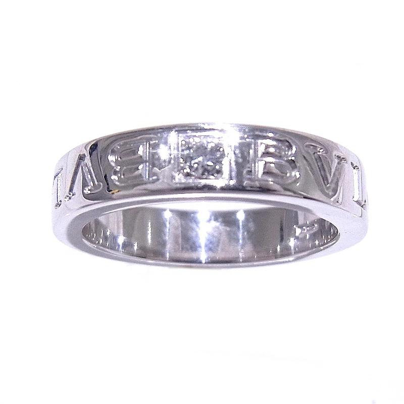 BVLGARI　ブルガリ ダブルロゴリング 1Pダイヤ 750 18K　WG　ホワイトゴールド 約8号 【中古】【程度A】【美品】の画像